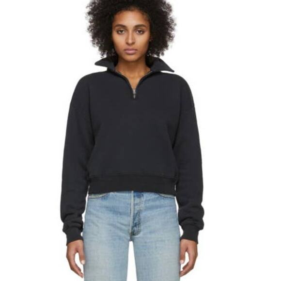 RE/DONE 70's Half Zip Sweatshirt in Washed Black Size large NWOT - Picture 1 of 8